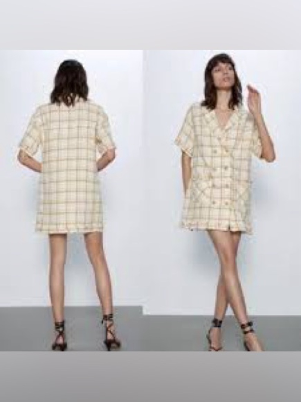 Zara Cream Checked Short Tweed Dress